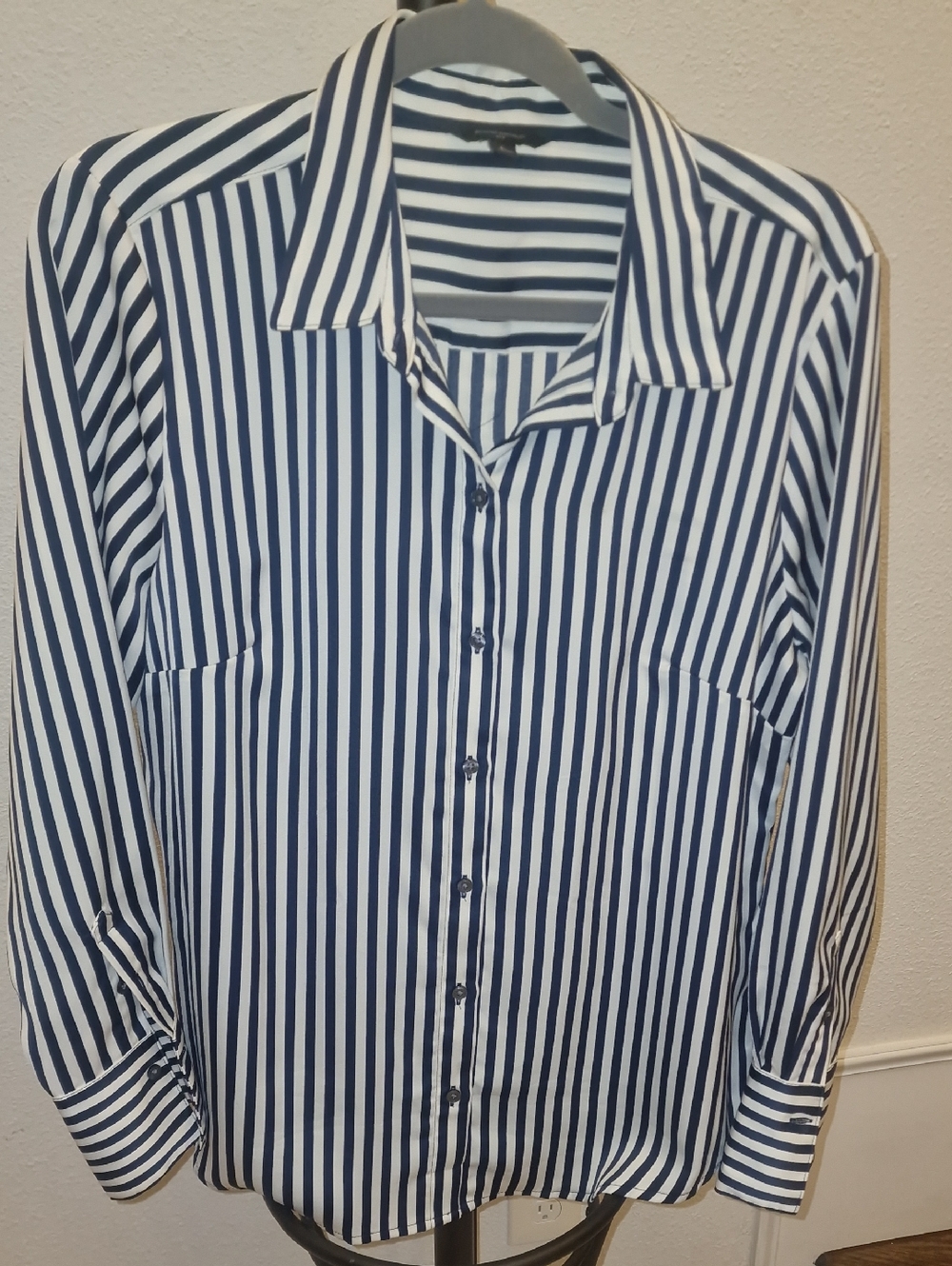 Banana Republic Striped Navy and White Button-Up Shirt